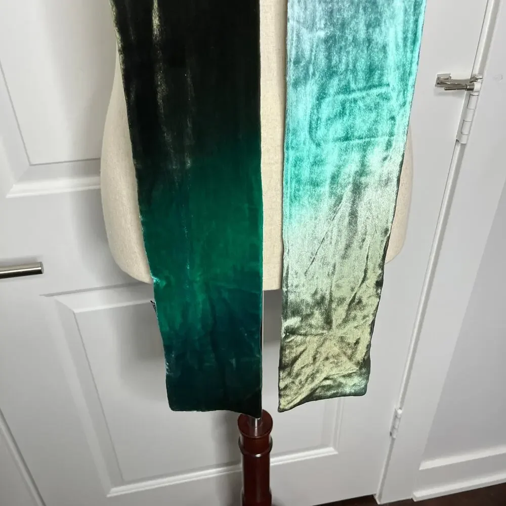 Kevin O'Brien Studio Double Sided Scarf Ombre Velvet Green Silk Handmade USA